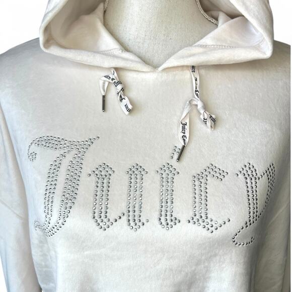Juicy couture ivory cropped hoodie Y2K lightweight Athliesure velour size large - Picture 4 of 8